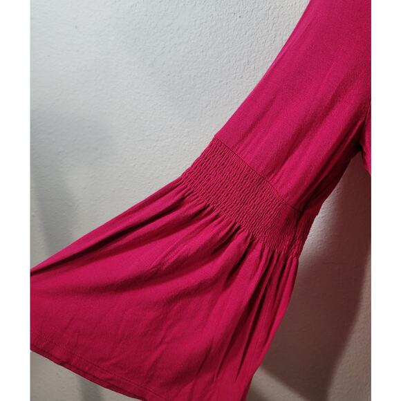 Cato Fuchsia Crisscross V Neck Bell Sleeves Top Large Lightweight Soft Stretchy - Picture 2 of 7